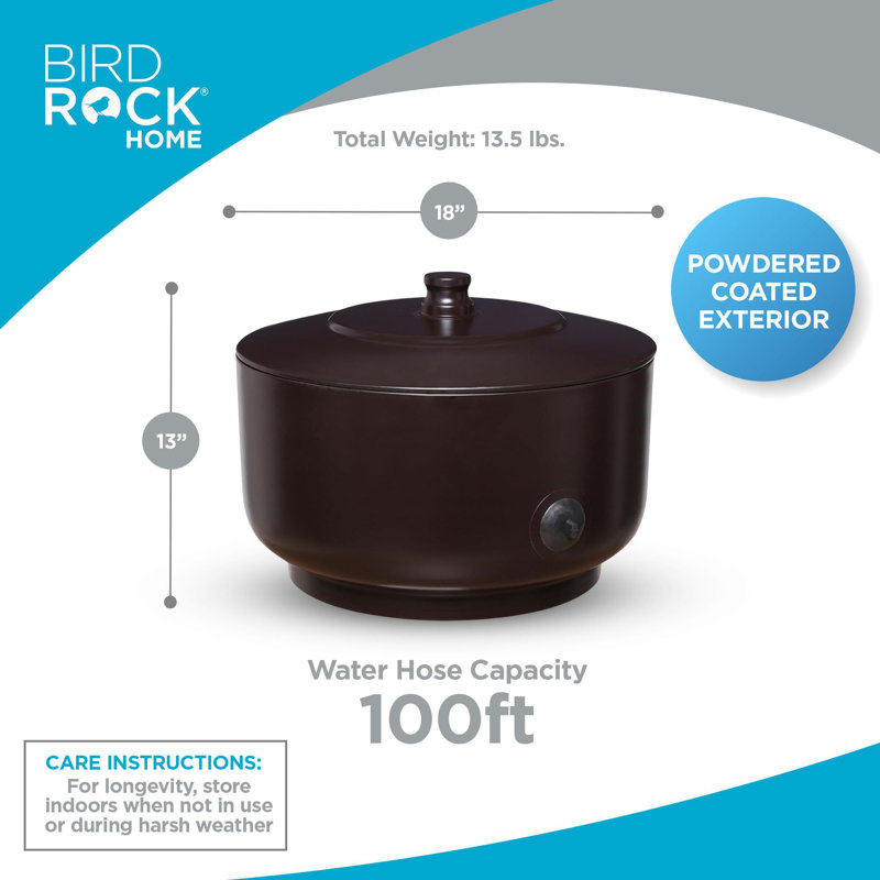 BIRDROCK HOME Decorative Footed Garden Water Hose Holder Pot with Lid - 100ft Hose Storage Steel, Hidden Garden Hose Keeper w/Drain Holes, Hose Hider for Indoor Outdoor Patio Yard - Oil Rubbed Bronze