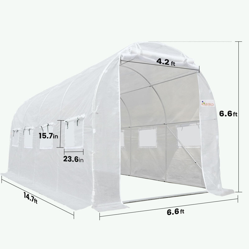 KING BIRD 15x6.6x6.6FT Large Walk-in Greenhouse Upgraded Heavy Duty Galvanized Steel Frame 2 Zippered Screen Doors 8 Screen Windows Tunnel Garden Plant Hot Green House White
