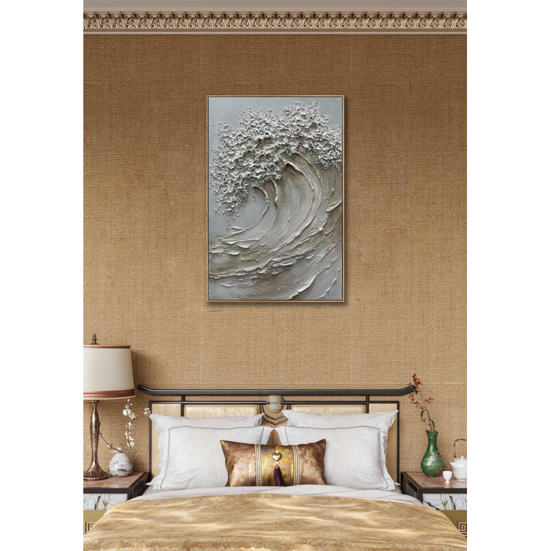 Art texturé sur toile 3D, 24 x 36 pouces, peinture à l'huile peinte à la main avec cadre, décor océan abstrait moderne