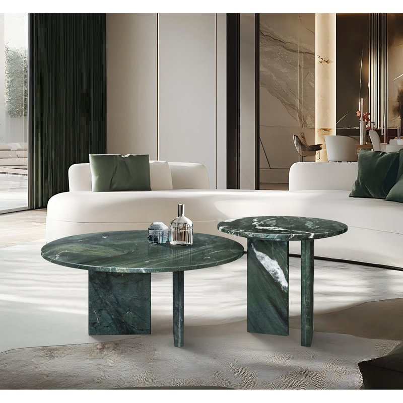 Table basse en marbre naturel - Décoration ronde de luxe polie pour espace de vie principal, esthétique unique, tables de 70 et 45 cm de diamètre