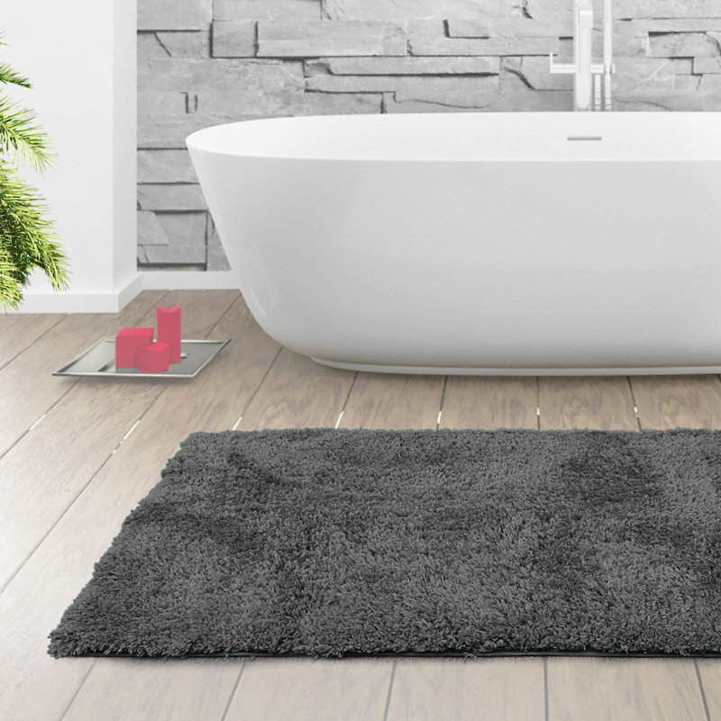 Tapis pour salle de bain rectangulaire en polyester antidérapant Ciarra, l 32 po x L 48 po, Gris