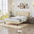 Queen Size Velvet Bed Frame with Wingback Headboard, Upholstered Platform Bed with Wing Side Channel Tufted Headboard, Solid Wooden Slats Support, No Box Spring Needed, Noise Free, Beige-514089478-514089485