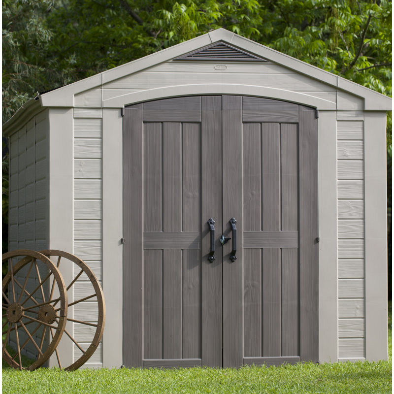 Keter Factor 8x11 ft. Durable Resin Outdoor Storage Shed With Floor and Double Doors for Garden Patio Furniture and Tools