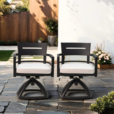 2pcs Outdoor Patio Swivel Rocker In Ember Black. Aluminum, Ergonomic Back Support, Fabric Cushions Comfort Aluminum With - Frame, Back, Modern Minimalist Style