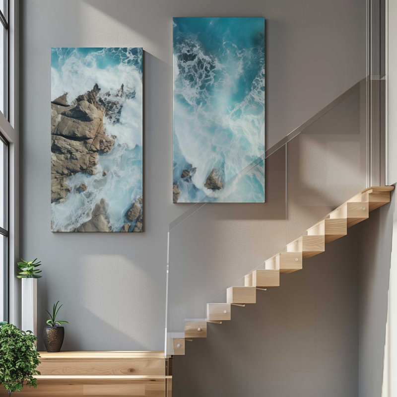 Danse saphir au bord de la mer | Impression sur toile 2 panneaux, H 48 po x l 48 po