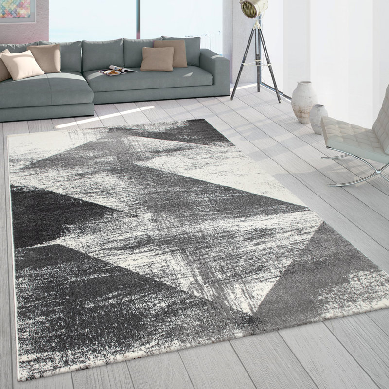 Tapis rectangulaire abstrait en polypropylène tissé à la machine anthracite / crème, Rectangle 3 pi 11 po x 5 pi 7 po