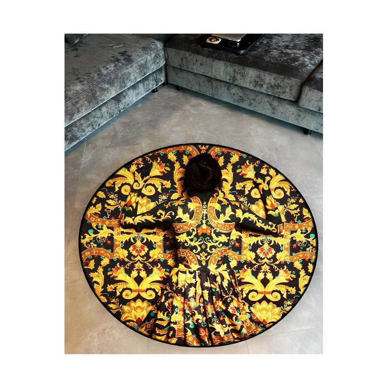 Tapis jaune lavable à motif abstrait jaune