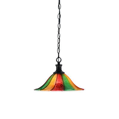 Luminaire suspendu à chaîne avec verre de Mardi gras 14 po