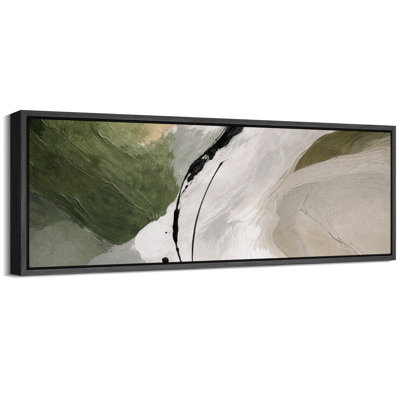 Abstract Green Beige Minimal Composition Artwork, Contemporary Living Room Pictures, Framed Canvas Giclee Print Wall Art