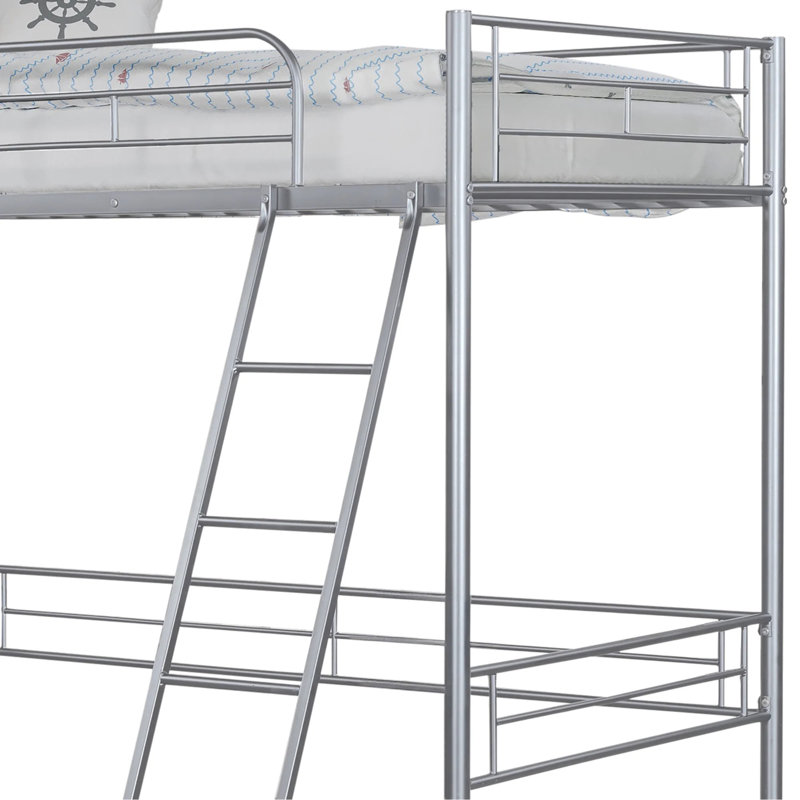 Lit mezzanine simple de style contemporain avec espace ouvert sous la structure métallique, argent, Argent argent