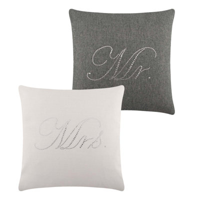 Sparkles Home Mr. & Mrs. Pillow Set | Rhinestone Accent Throw Pillows | 16" Square | Feather Filled
