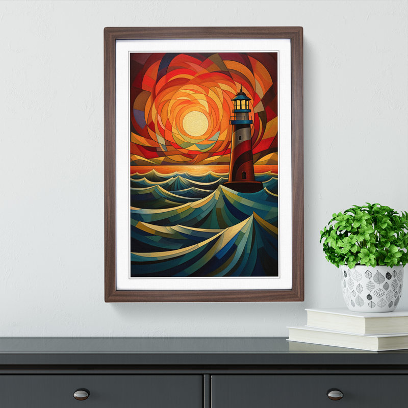 Lighthouse No.2 - Single Picture Frame Print on Wood, Walnut Framed, 46cm H x 34cm W x 2cm D