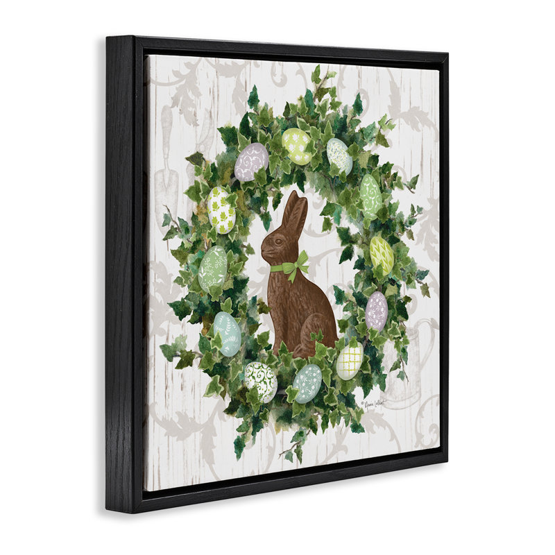 «Spring Spring Egg Wreath», art mural encadré sur toile flottante par Annie Lapoint, Cadre flottant noir de jais