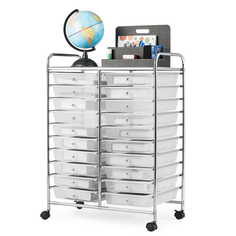 Clear 20-Drawer Rolling Organizer Cart with Chrome Frame