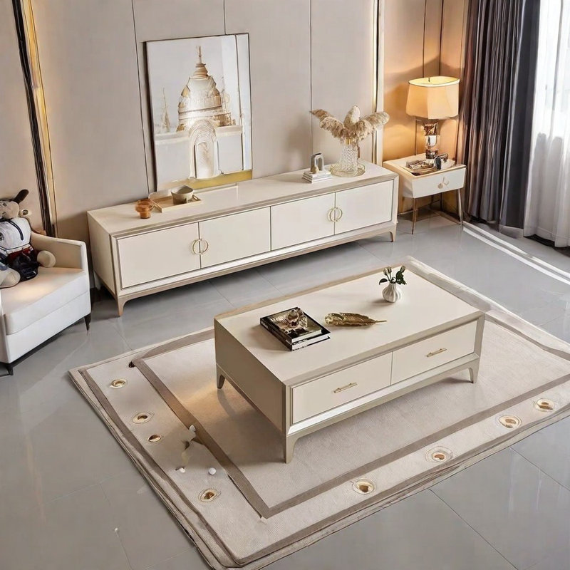 Meuble télé et table basse modernes en bois massif