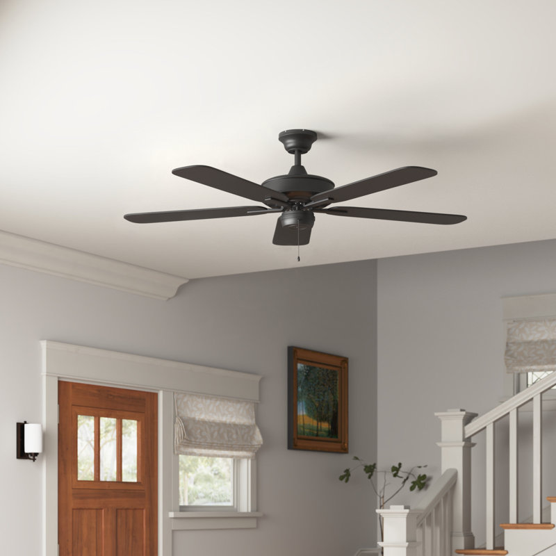 METRO WET 52"  5 - Blade Outdoor Standard Ceiling Fan with Pull Chain, Matte Black, Matte Black