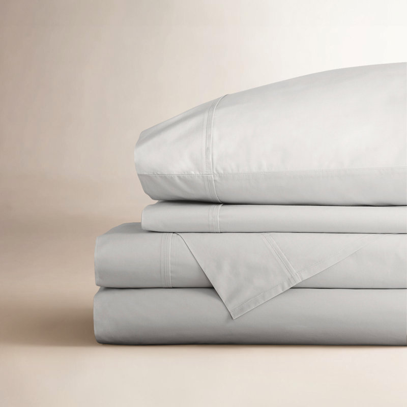 Emrik Brushed Organic Cotton Percale Sheet Set, Soft Gray, King