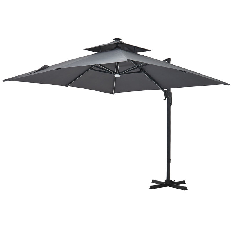 Anndee 3m Square Cantilever Parasol with LED Light, Dark Grey