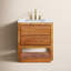 Tessa 30 po Meuble-lavabo de comptoir en bois de manguier et marbre blanc avec robinet en or satiné