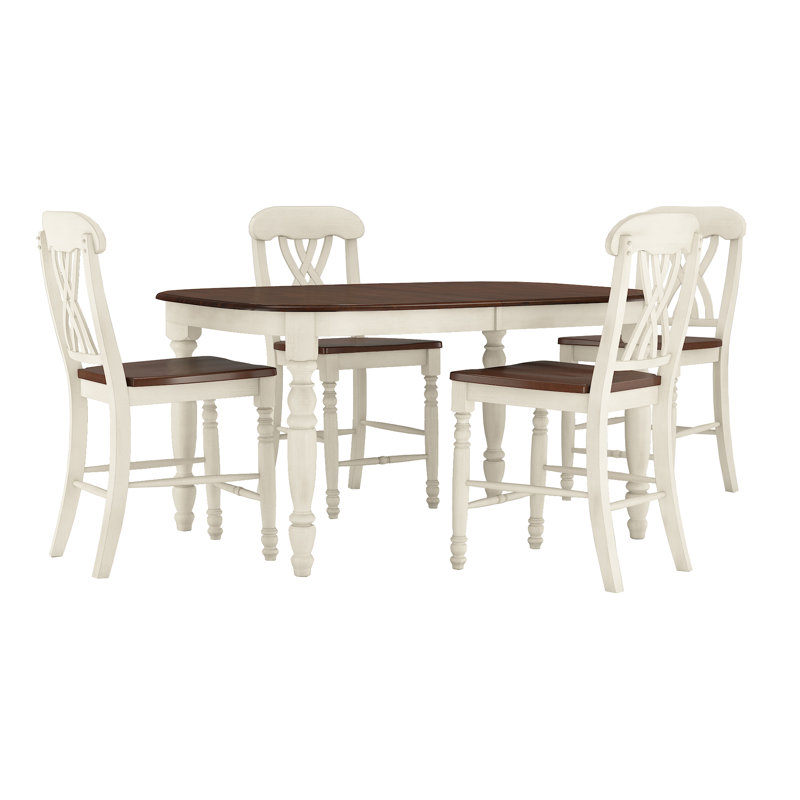 Annadiane 4-Person Extendable Solid Wood Dining Set, Antique White