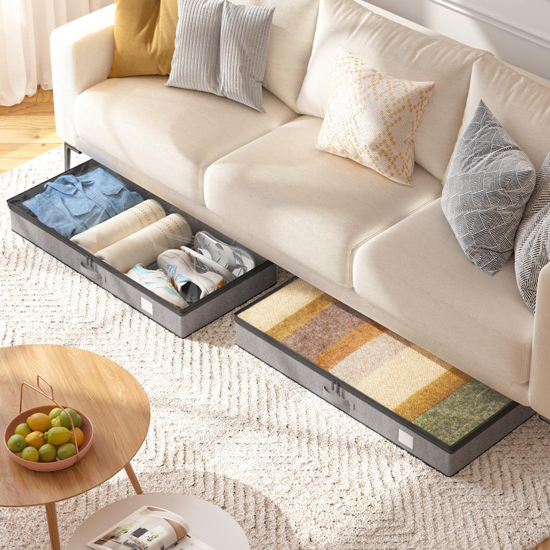 Paquet de 4 contenants de rangement sous le lit, avec bacs de rangement sous le lit à profil bas de moins de 4,5 pouces avec parois latérales et fond robustes