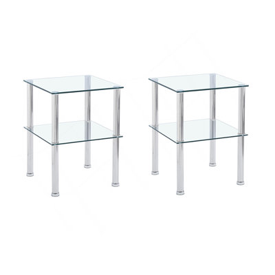Table d'appoint transparente 2 pièces, table de bout à 2 niveaux, table de chevet moderne, canapé avec tablette de rangement pour le salon