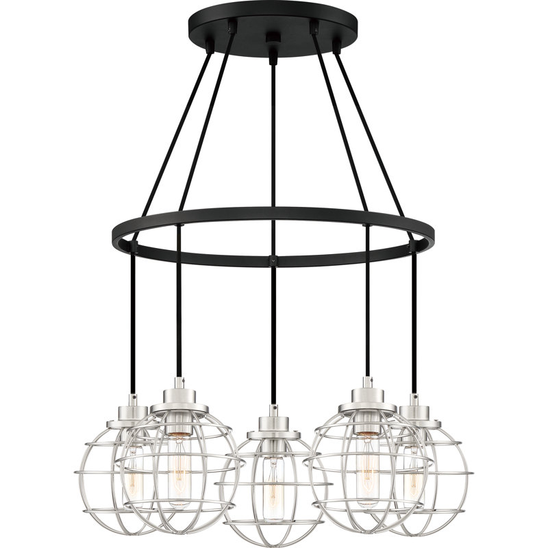 Cleland 5 - Light Steel Dimmable Wagon Wheel Chandelier