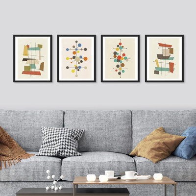 " Mid-Century Modern 1960s Vintage Nordic Polygons " 4 - Pieces