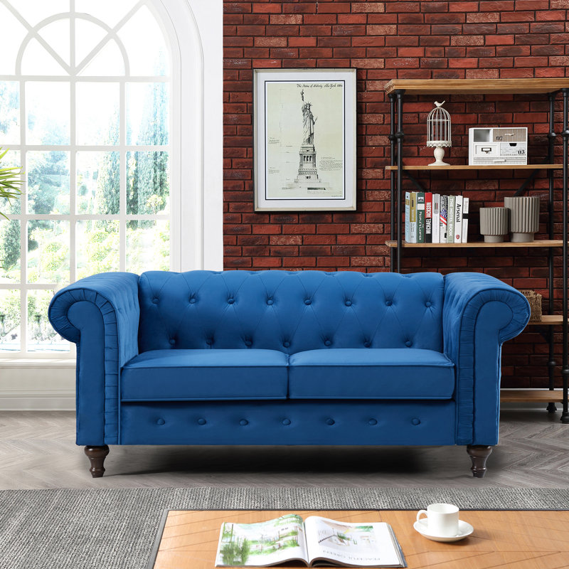 Aliso Velvet Sofa, Blue, 2