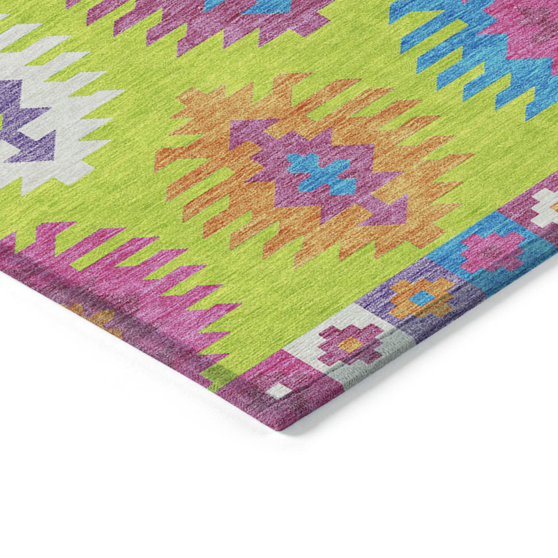 Tapis lavable intérieur / extérieur vert lime 10 pi x 14 pi Southwestern