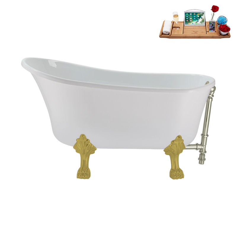 51.2'' x 25.6'' Soaking Acrylic Bathtub, Brushed Gold, Brushed Nickel