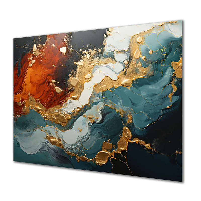 Tempête de marbre bleu et doré I - art mural abstrait en métal MT137158, H 24 po x l 32 po x P 1 po