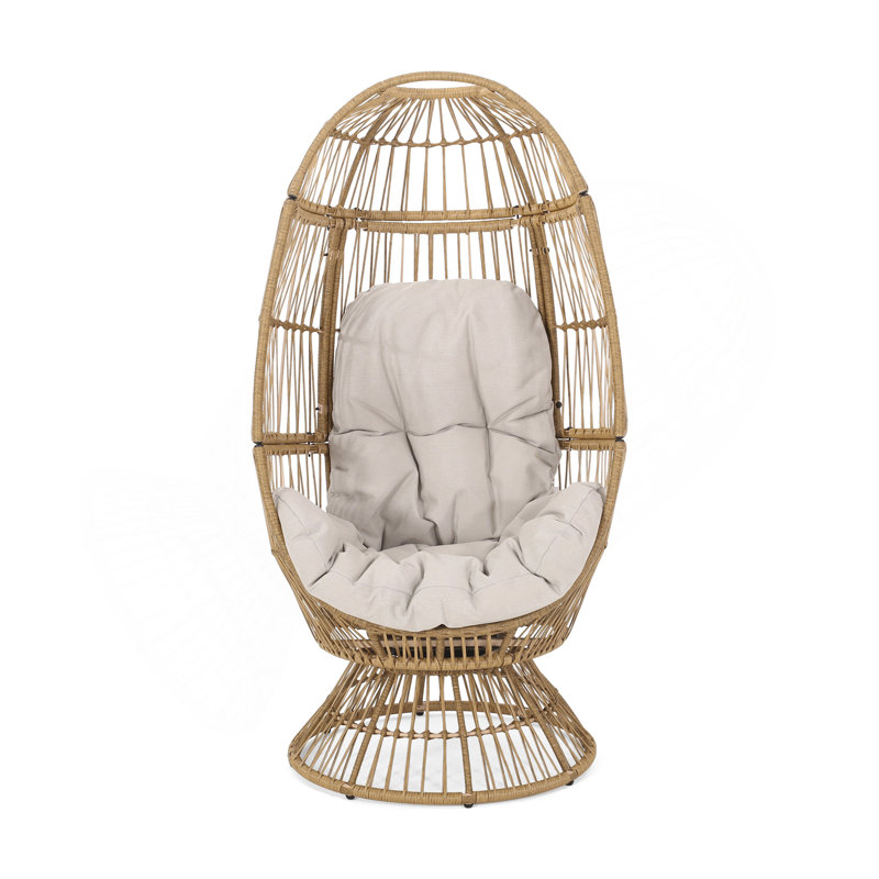 FAUTEUIL PIVOTANT RESEDA, Coussin beige / structure naturelle