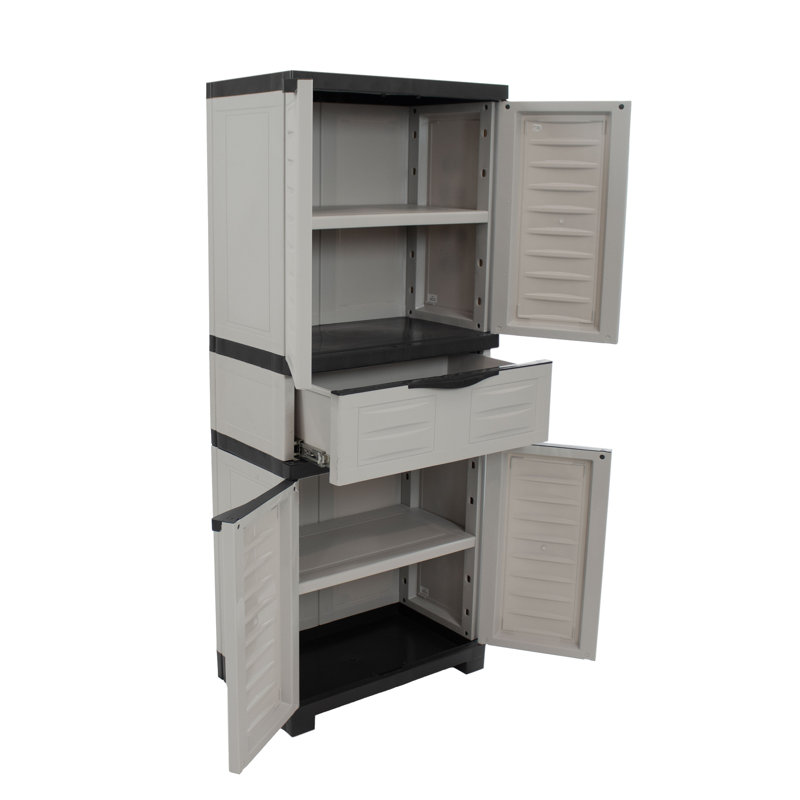 Storage Cabinet with 2 Adjustable Shelves and Centre Drawer, Grey/Charcoal Trim