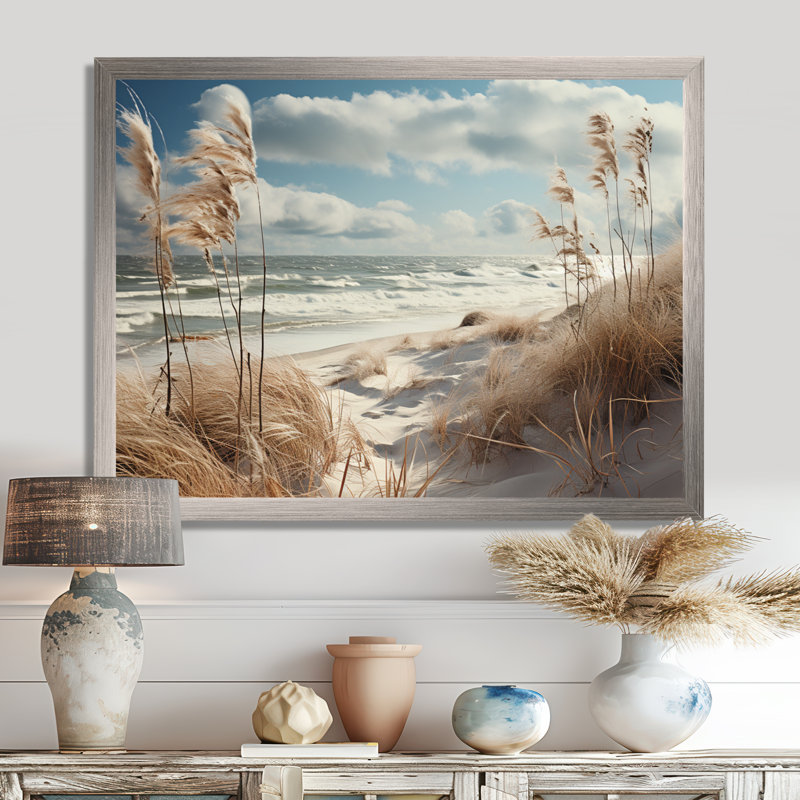 «Beach Winter Reverie III - Coastal Beach Sand», art mural, H 12 po x l 20 po x P 1 po, Cadre flottant brun