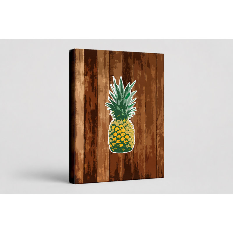 Ananas sur bois - Portrait, art mural sur toile, 11" W x 14" H