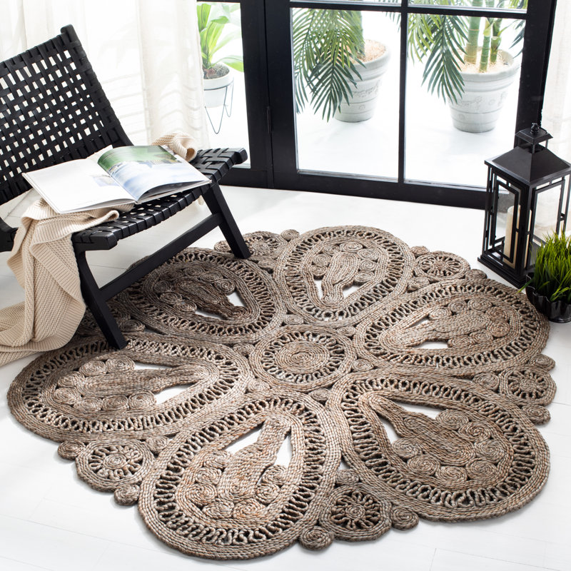 Tapis en jute tissé à la main en fibre naturelle, Rond 7 pi