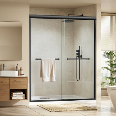 Porte de douche Yokwok l 60 po x H 72 po double, porte de salle de bain en verre trempé transparent 1/4 po (6 mm) avec joint anti-fuite, installation réversible, pour salle de bain, noir mat