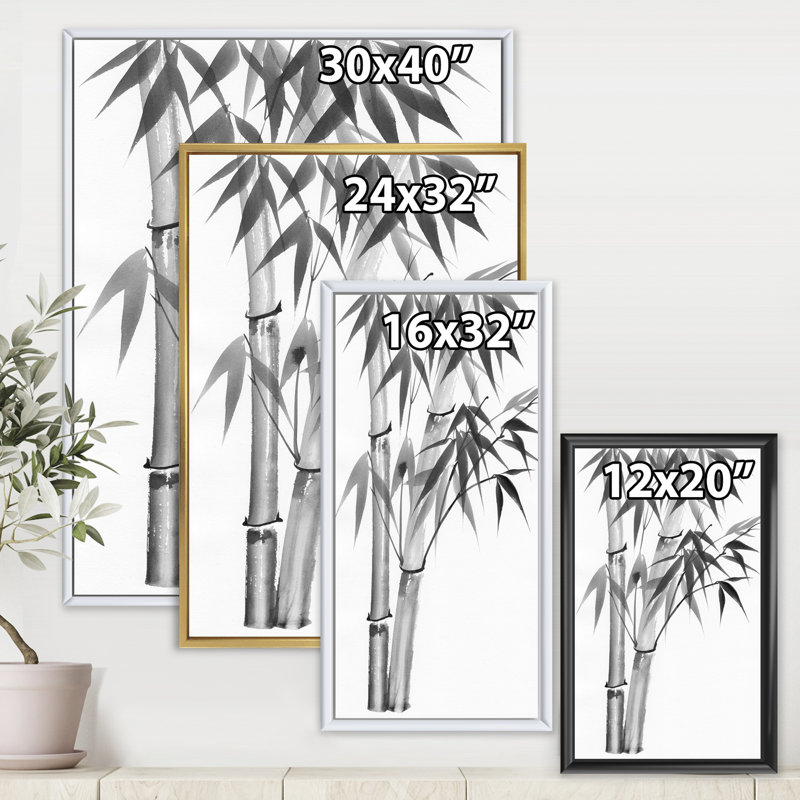 Bambou monochrome rétro - peinture sur toile, H 20 po x l 12 po x p 1 po, Toile avec cadre noir