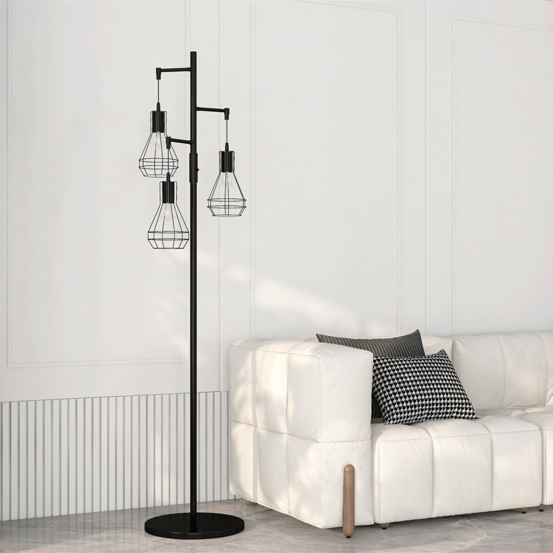 Asiel 65'' Dimmable Black Industrial Tree Floor Lamp with 3 Bulbs Included