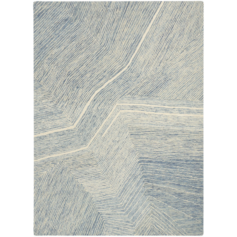 DKNY Pure Angles Ivory Blue Modern Indoor Rug, Rectangle 5'3" x 7'3"