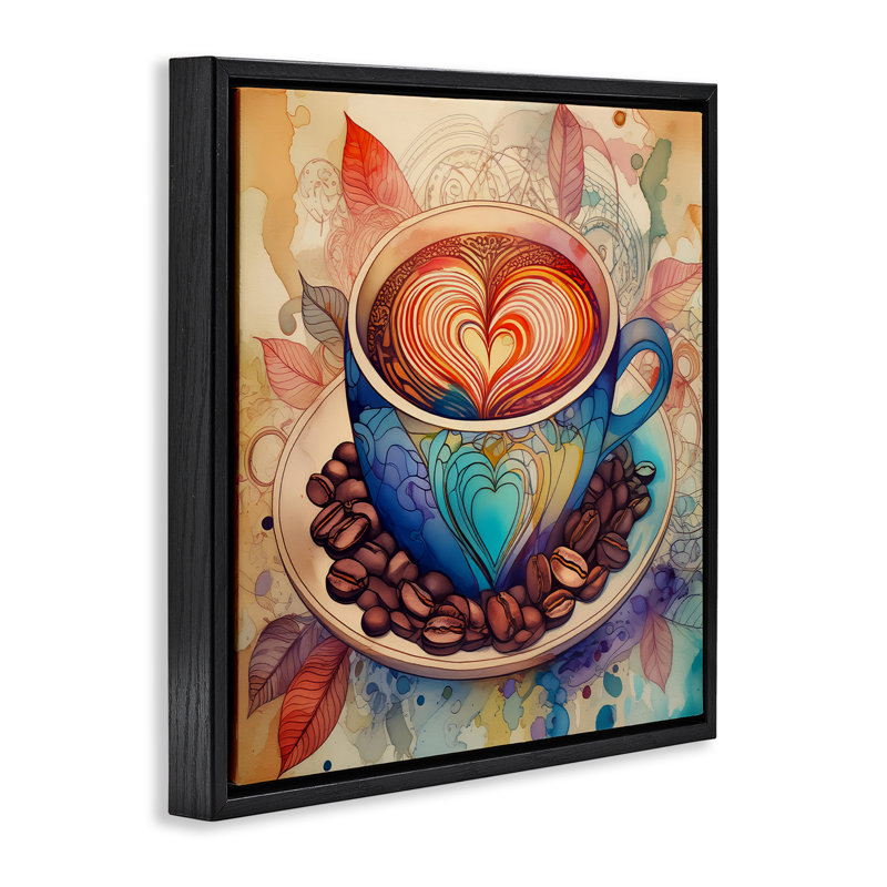  "Coffee Beans & Latte", art mural encadré par Alina Georgescu, H 18 po x l 18 po, Cadre flottant noir de jais