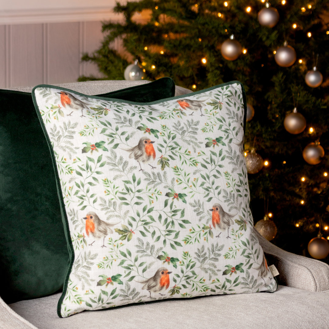 Festive Robin Floral Square Scatter Cushion Cushion Cover