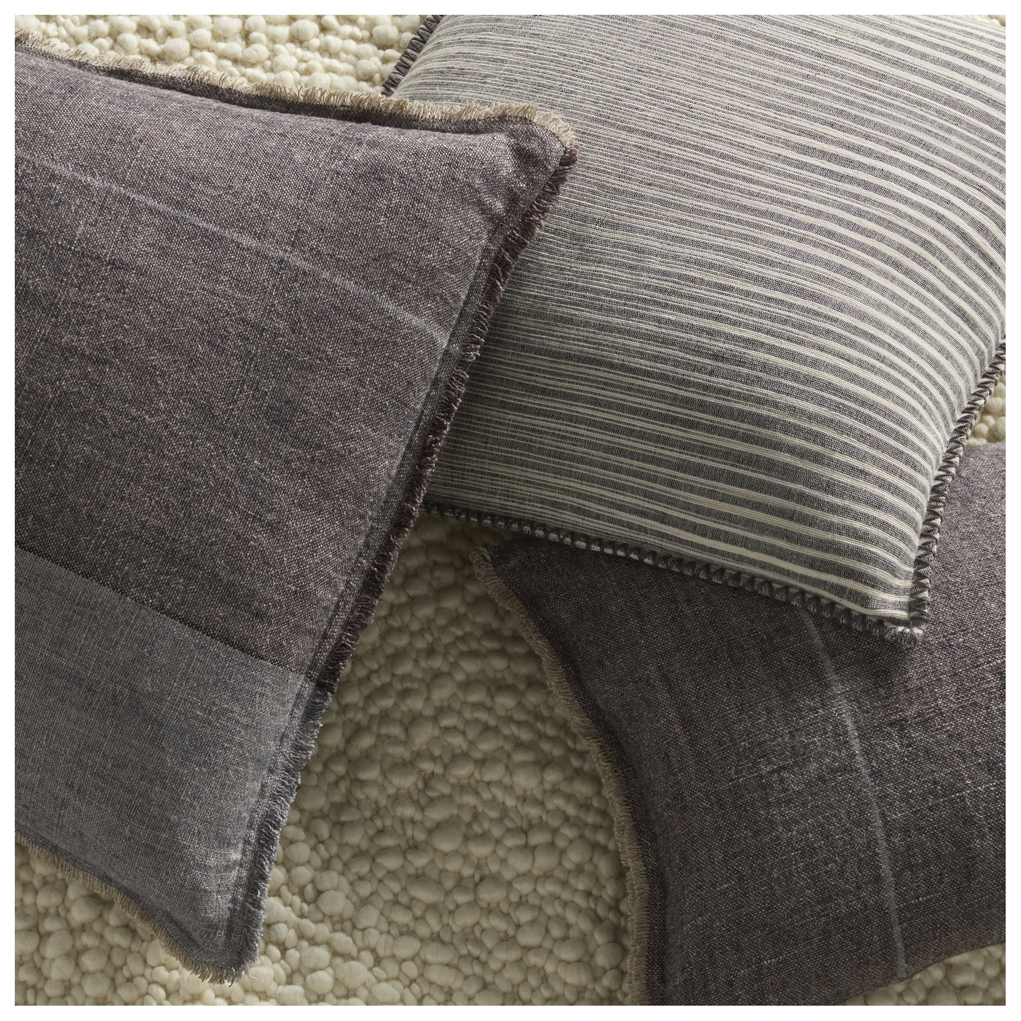 Rockefeller Fringed Linen Throw Pillow, 100% Down, 16" H x 24" W, Gray
