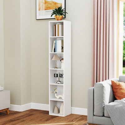 Slim Corner Bookcase, Narrow Tall Bookshelf For Bedroom, Living Room Or Office Storage