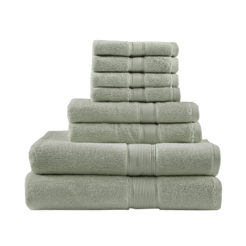 Ensemble de serviettes antimicrobiennes 100% coton 8 pièces, Vert sauge, Ensemble de serviettes 8 pièces