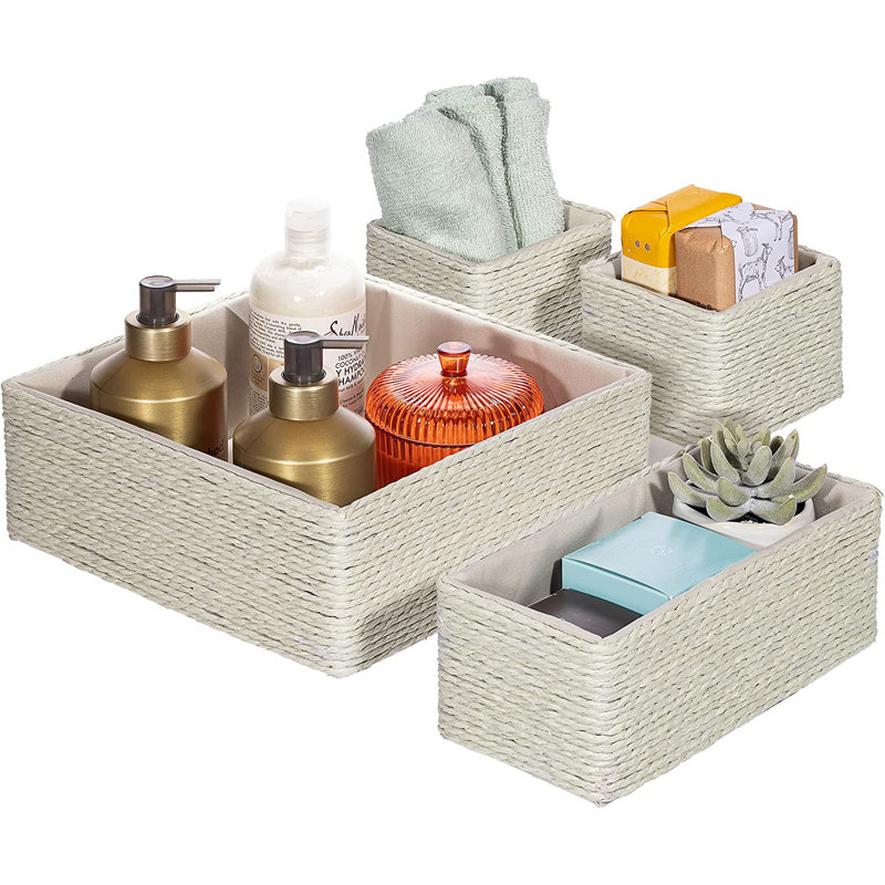 Stackable Storage Woven Paper Rope Baskets Set of 4, Beige, Beige