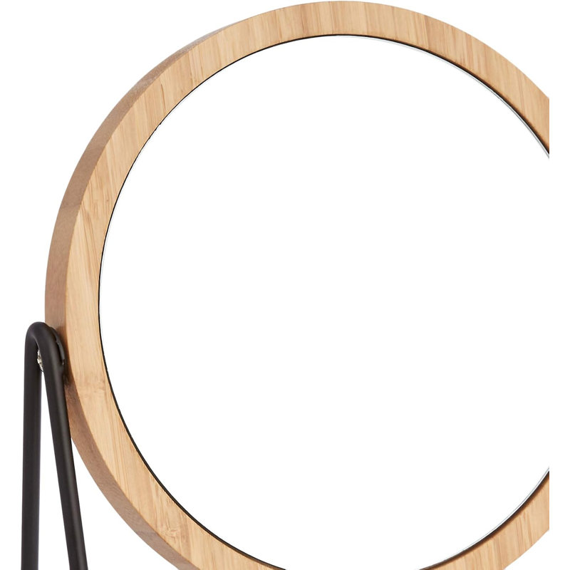 Miroir de coiffeuse rond avec rebord en bambou