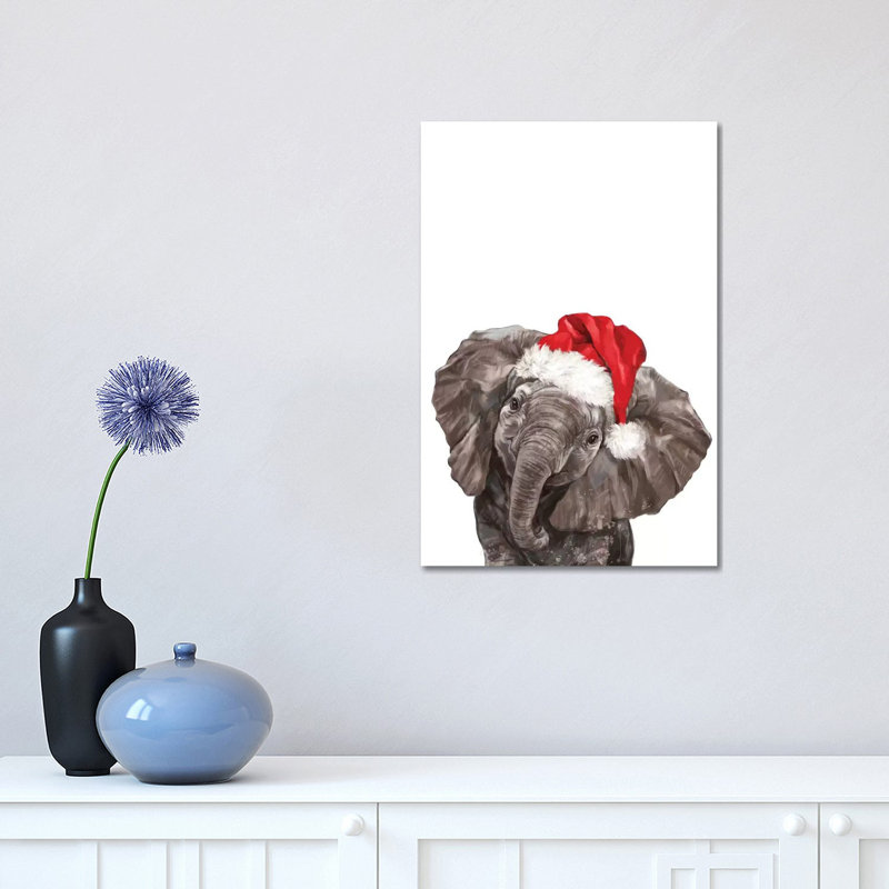Christmas Baby Elephant by Big Nose Work - Wrapped Canvas Print