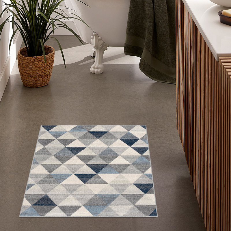 Tapis d'entrée à motif géométrique bleu / beige 2 pi x 3 pi (2 pi 3 po x 3 pi 3 po) Eldin de Branch Branch